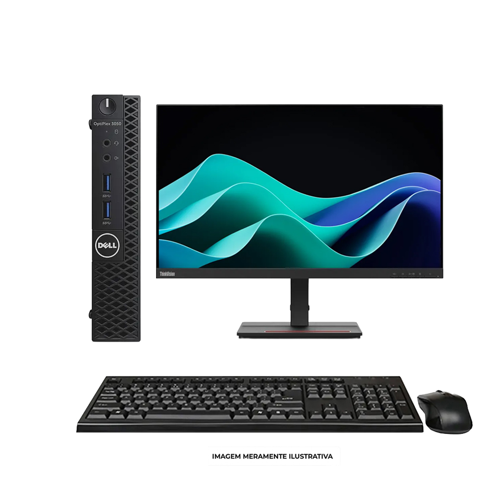 Kit Computador Dell Optiplex 3050 Core i5 7ªGen SSD 240GB 8GB Win 10 Pro Micro + Monitor Lenovo ThinkVision T22I-10 22P Full HD HDMI/VGA/DP