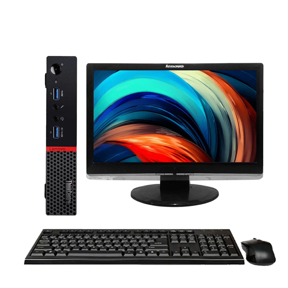 Kit Desktop Lenovo ThinkCentre M70q + Monitor 19" D1960WA – Intel G3900T, 8GB RAM, SSD 240GB, Windows 10 Pro, TPM, VGA/DVI